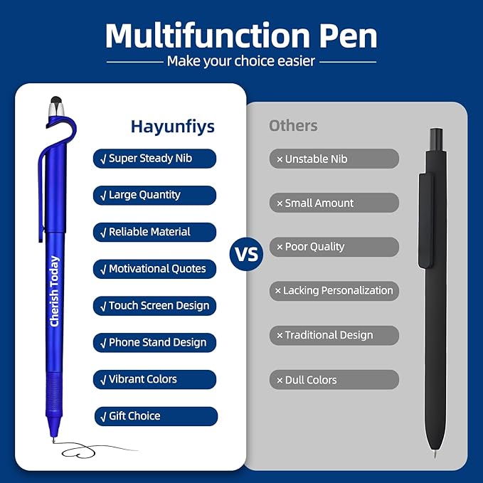 20 Pcs Motivational Ballpoint Pens Batch, Office Snarky Phone Holder and Touch Screen Stylus Pen, Black Ink Encouragement Quotes,Inspirational Gifts For School And Corporate Office Supplies