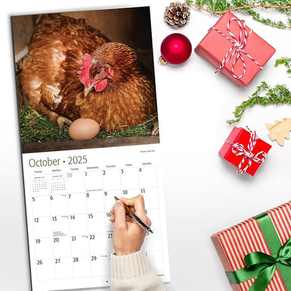 RED EMBER Chickens 2025 Wall Calendar 12 Month | 12" x 24" Open | Thick & Sturdy Paper | Giftable | Calendar 2025