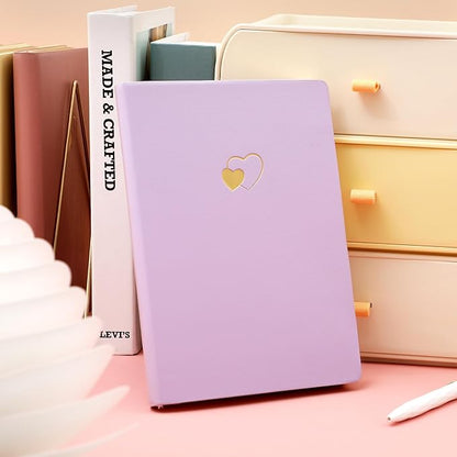 CAGIE Lined Journal Notebook for Women and Girls 256 Pages Cute Diary with Heart-Shaped Leather Journals for Writing A5 Soft Cover Notebooks for Work School (A Purple and Pink, A5)