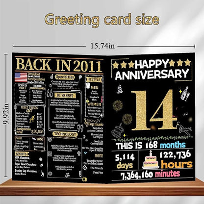 Joycard 14th Anniversary Card for Women Men, Gold Wedding Card for Wife Husband, Sweet Marriage Decorations Gifts for Couple, Perfect for Her Him on Anniversary Day, Back in 2011