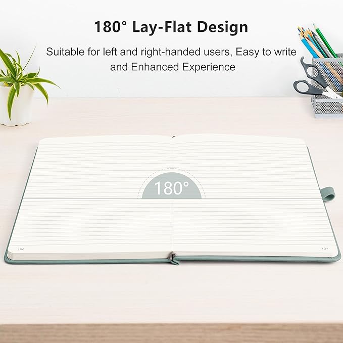 RETTACY Journaling Notebooks, A5 Lined Journal Notebook with 192 Numbered Pages, 5.7'' × 8.3'' Medium Size, for Writing, Work, Office, Leather Hardcover, 100 GSM Thick Paper (Blue-gray)