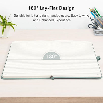 RETTACY Journaling Notebooks, A5 Lined Journal Notebook with 192 Numbered Pages, 5.7'' × 8.3'' Medium Size, for Writing, Work, Office, Leather Hardcover, 100 GSM Thick Paper (Blue-gray)