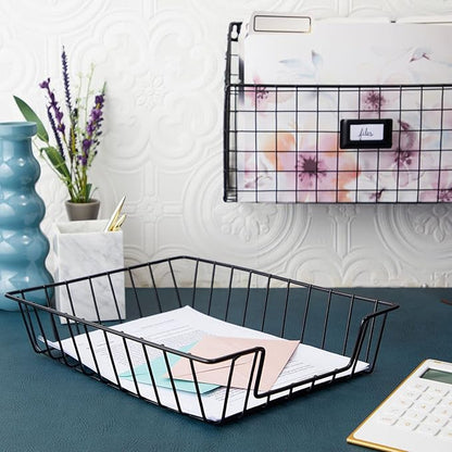 Wire Desk Tray Organizers for Letter-Size Paper, Black Baskets for Classroom (3 Pack)