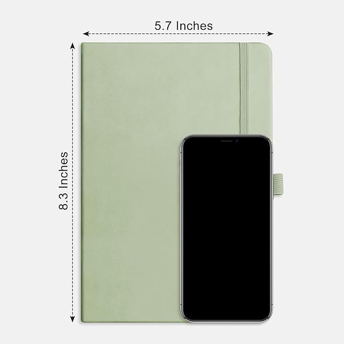 RETTACY Blank Journal Notebook, A5 Blank Journal with 192 Pages, 5.7'' × 8.3'' Medium Size, 68 LB/100 GSM Thick Paper, Leather Hardcover, for Sketching, Drawing, Painting (Light Green)