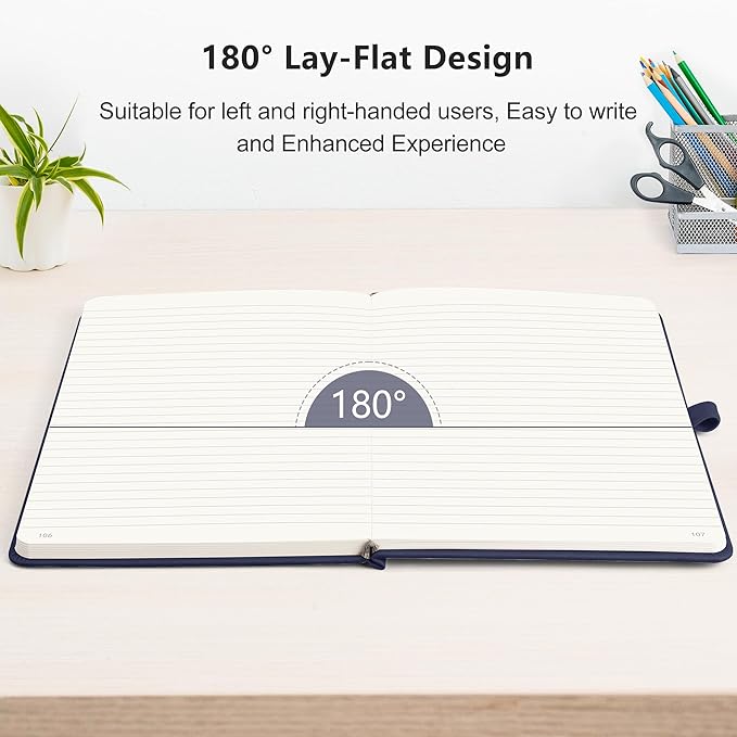 RETTACY Journaling Notebooks, A5 Lined Notebook Journal with 320 Numbered Pages, 5.7'' × 8.3'', Medium Size, Journal Notebook for Writing, Work, Leather Hardcover, 100 GSM Thick Paper (Navy Blue)