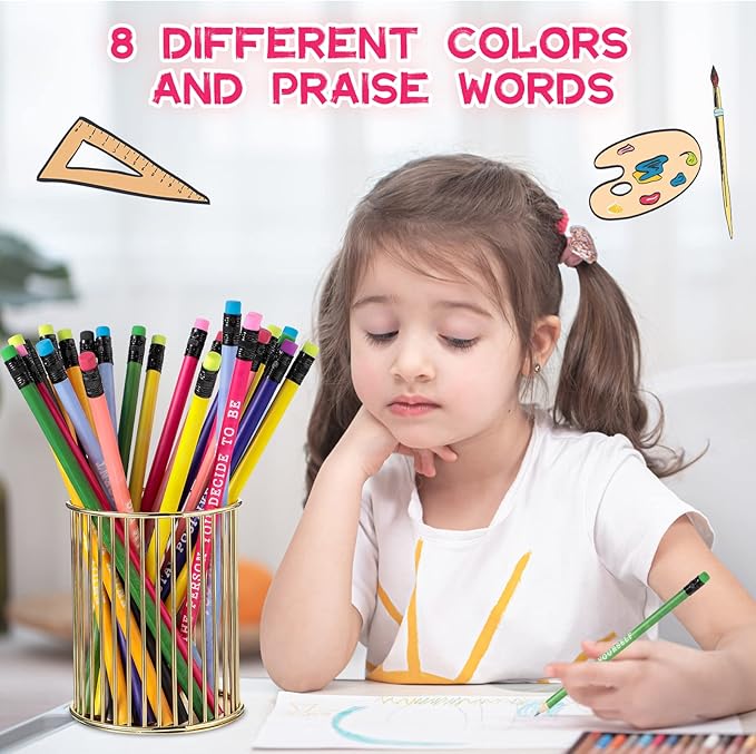 Epakh 100 Pcs Inspirational Pencils Color Changing Pencils Bulk with Eraser HB Wooden Pens Gift for Kids Students Classroom Christmas Party(Mixed Colors,Classic Style)