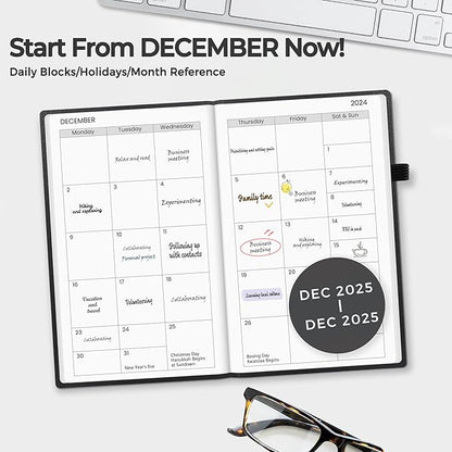 SUNEE 2025 Pocket Weekly Planner for Purse 3.5" x 6" - 12 Month (January 2025 - December 2025), Pocket Size Planner, Hardcover, Notes, Pocket, 100 GSM Paper, Black