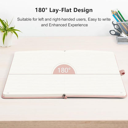RETTACY Journaling Notebooks, A5 Lined Journal Notebook with 192 Numbered Pages, 5.7'' × 8.3'' Medium Size, for Writing, Work, Office, Leather Hardcover, 100 GSM Thick Paper (Rose Gold)