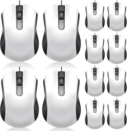 Hoteam 12 Pcs Wired Computer Mouse Bulk Cord USB Computer Mice Ergonomic Wired Mouse for Pcs, Computers, Laptops, Gaming Office Home Supplies (White)
