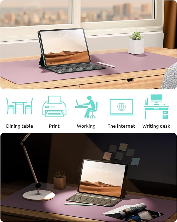 YSAGi Leather Desk Protector, Office Mat, Large Mouse Mat, Non-Slip PU Leather Blotter, Laptop Desk, Waterproof Writing Pad for Office and Home (Pale Mauve, 35.4" x 17")