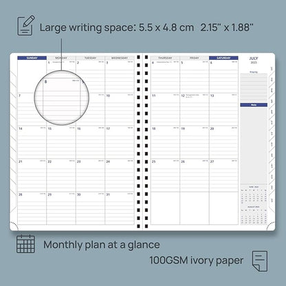 POPRUN 2025 Monthly Calendar Spiral Bound with Monthly Tabs 8.5" x 11", Large Writing Space Monthly Planner with PU Leather Soft Cover, Dual Pockets, Sunday Start - Claret