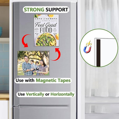 10 Pcs Wall Sign Holder 8.5"x11" Magnetic Sign Holder, Rigid Print Protectors with Adhesive & Magnetic Tapes, Wall Mount Plastic Paper Holder for Office Store Home Window Display (Clear)