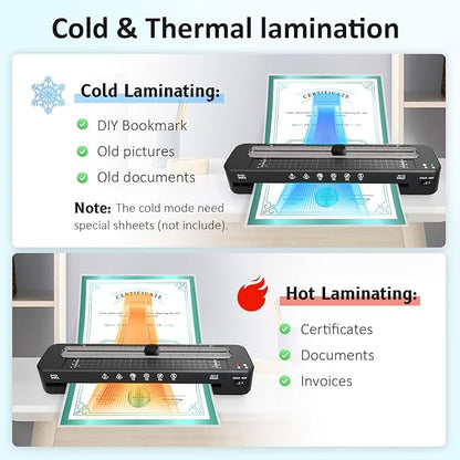 Laminator, 13 Inch Laminator Machine, 11x17 Laminator with 50 Laminating Sheets, Cold & Thermal Laminator Built-in Paper Cutter & Corner Rounder, A3 Laminating Machine for Classroom Home School
