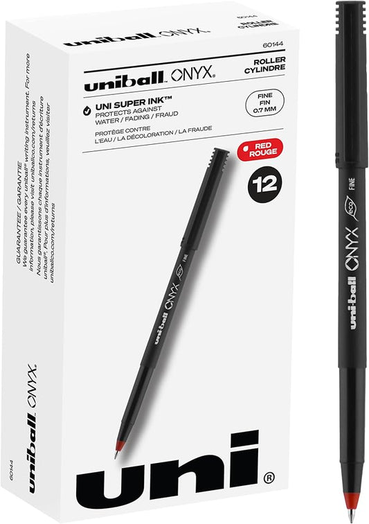 Uni-Ball Onyx Rollerball Stick Pen 12 Pack, 0.7mm Fine Red Pens, Gel Ink Pens | Office Supplies, Pens, Ballpoint Pen, Colored Pens, Gel Pens, Fine Point, Smooth Writing Pens