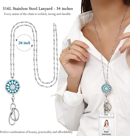 Lanyards for Women Teacher Lanyard with ID Holder Badge Lanyards for ID Badges Necklace Keychain Fashion Silver Chain Lanyard Nurse Teacher Appreciation Gift Office Work Jewelry