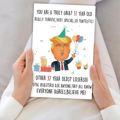 Funny Trump 37th Birthday Card, Funny 37th Birthday Gifts for Men Women, Happy 37 Year Old Birthday Decorations for Her Him Dad Mom, Great 37 Birthday Gift Cards for Husband Wife