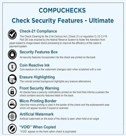 Compuchecks Top Blank Check Paper - 250 Pack, Quick-Books & Laser Printer Compatible - Security Business Checks with Voucher - 8.5" x 11" Blue/Red Prismatic