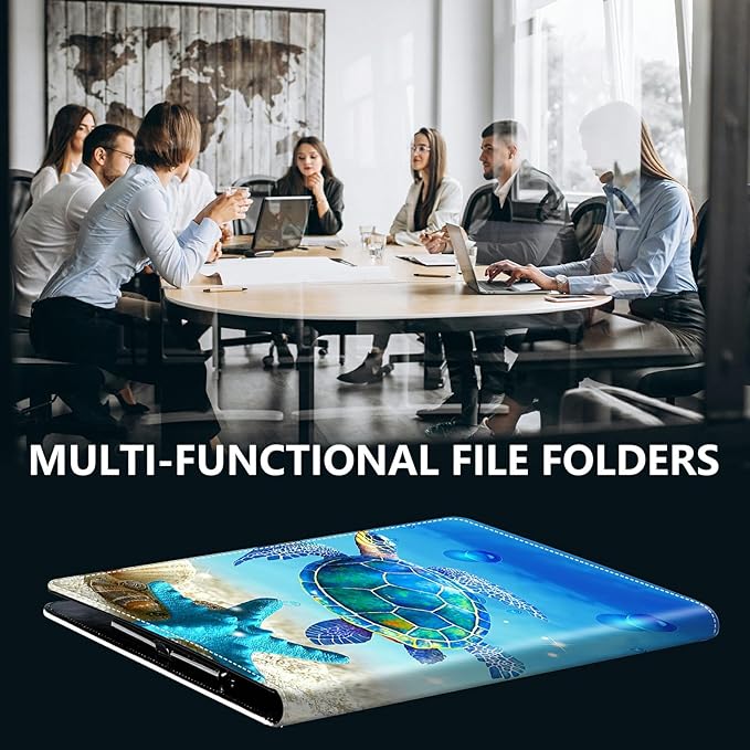 PU Leather Padfolio Folder Clipboard Portfolios Organizer Conference Document Organizer with Business Card Holder Storage Clipboard Writing Pad,Blue Turtle