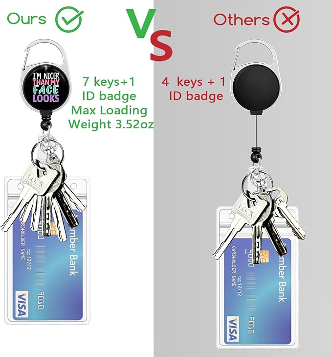Gctriki Funny Badge Reel Heavy Duty with 360 Swivel Carabiner Clip, Cute ID Badge Holder, Nurse Teacher Retractable Keychain Name Badge Clip I'm Nicer Than My Face Looks