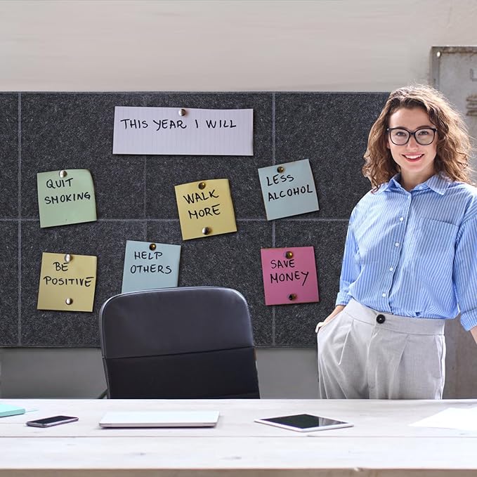 Cork Board 48 x 36, 12 Pack Bulletin Boards for Walls, Large Felt Wall Tiles with Pushpin, Noise Reduction Alternative Cork Board for Office Wall(Gray Black)