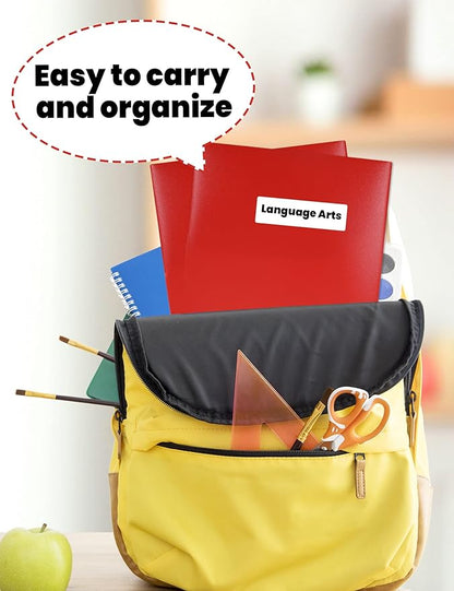 SUNEE 2 Pocket Folders (12 Pack, Red) Heavy-Duty Plastic Folders with Pockets, Fit 8.5x11 Letter Size Paper, 2-Pocket File Folders for Kids, Home, School, Office