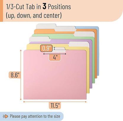 Mr. Pen- File Folders, 18 Pack, Pastel Colors, 1/3-Cut Tab, File Folders Letter Size, Colored File Folders, Office File Folder, Colored Folders, Office Supplies File Folders, File Folders with Tabs