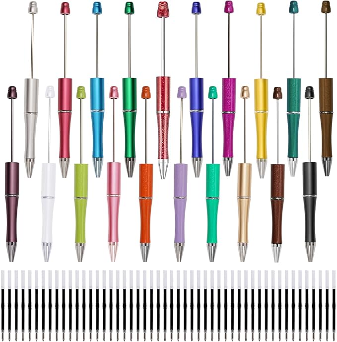 jiebor 20Pcs Beadable Pens Plastic Bead Ballpoint Pens Bulk with 50Pcs Black Ink Cute Cool Diy Pens for Journaling Women Teacher Graduation Christmas Gift Office School Supplies