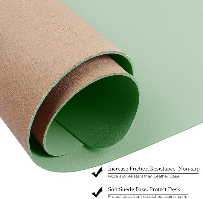 Boutilon Leather Desk Pad 30" x14",Non-Slip Mouse Pad,Office Desk Mat,Waterprooft PU Leather Desk Blotter,Desk Pad Protector,Desk Writing Pad for Home Office Decor (M-Light Green)