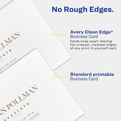 Avery Clean Edge Printable Business Cards with Sure Feed Technology, 2" x 3.5", Ivory, 200 Blank Cards for Inkjet Printers (08876)