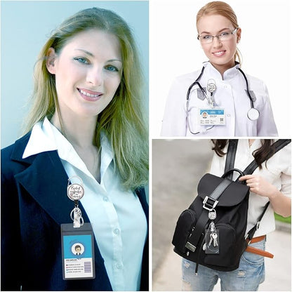 Gctriki Badge Reel Holder Retractable Heavy Duty with 360° Swivel Carabiner Clip, Funny Fueled by Caffeine and Chaos ID Holder Name Badge Clip RN Nurse Medical Badge Reel Retractable Keychain ID Clip