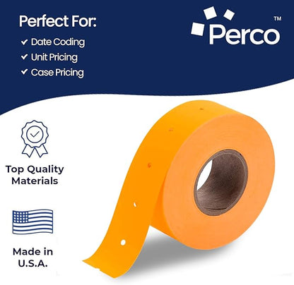 Perco 2 Line Fluorescent Orange Labels - 32 Rolls, 4 Sleeves, 24,000 Blank Price and Date Gun Labels for Perco 2 Line Price and Date Guns - Made in USA