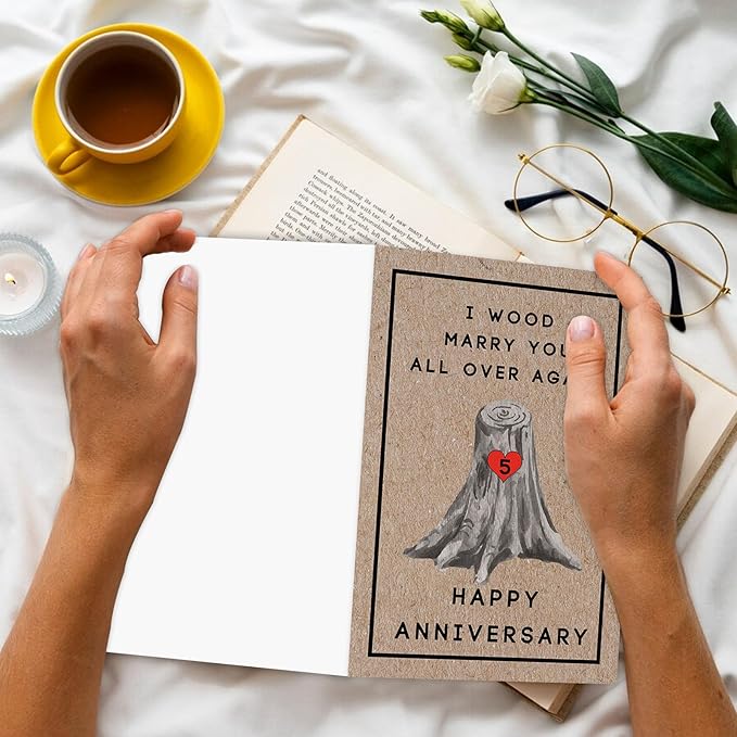 Happy 5th Anniversary Card for Women Men, 5th Wedding Anniversary Wood Card for Him Her,Fifth Anniversary Card for Boyfriend, 5 Years Married Gift for Husband