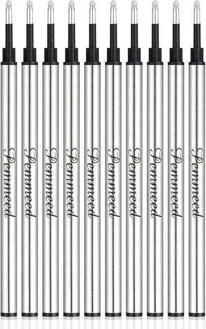Rollerball Pen Refills Smooth Writing German Gel Ink,Parker Waterman Compatible Pen Refills Metal Standard Size Fine Point Black Ink Pack of 10 (Black)