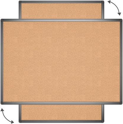 VIZ-PRO Cork Notice Board, 36 X 24 Inches, Cork Bulletin Board with Black Aluminium Frame