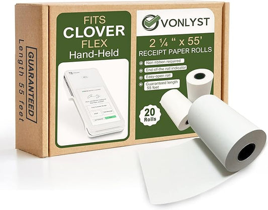Thermal Paper Roll for Clover Flex Receipt Paper 2 1/4 x 55 (20 rolls)