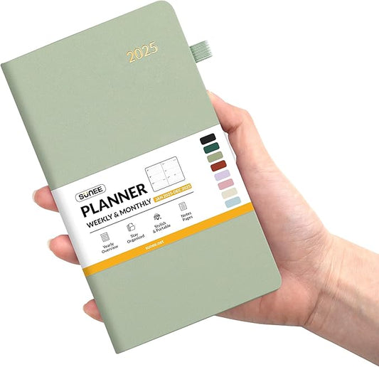 SUNEE 2025 Pocket Weekly Planner for Purse 3.5" x 6" - 12 Month (January 2025 - December 2025), Pocket Size Planner, Hardcover, Notes, Pocket, 100 GSM Paper, Sage Green