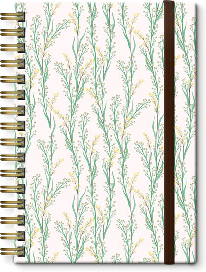 Spiral Journal Notebook, A5 Cute Notebooks for Women Men, College Ruled Hardcover Notebook for Work & Note Taking, 60 Pages Double-Wire Journals for Writing Green White Tree Branch