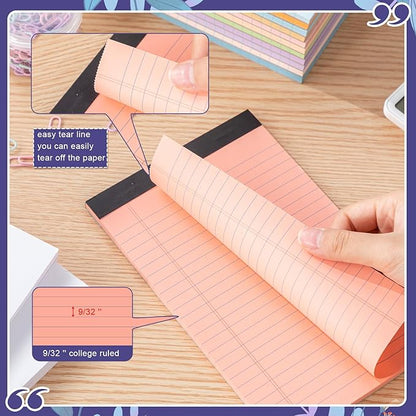 Lincia 24 Pcs 5" x 8" Colored Note Pads Mini Legal Pads Ruled 50 Sheets Per Micro Writing Pads Perforated and Lined for College Office Supplies (Bright Colors)