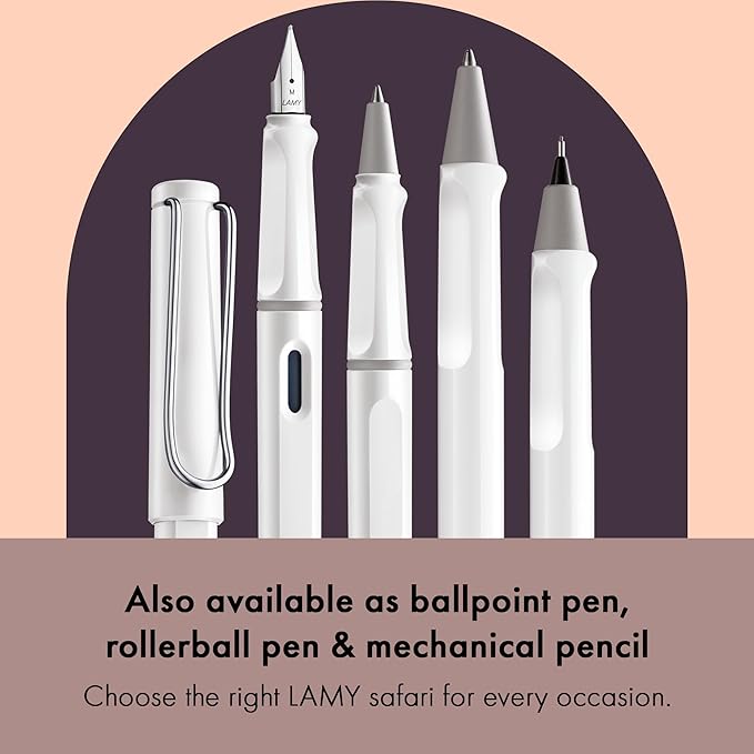 LAMY safari white - Fountain Pen with ergonomic grip & polished steel nib in size M - ideal for any Writing & Calligraphy - including LAMY T 10 blue cartridge - Right-Handed
