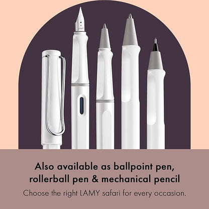 LAMY safari white - Fountain Pen with ergonomic grip & polished steel nib in size M - ideal for any Writing & Calligraphy - including LAMY T 10 blue cartridge - Right-Handed