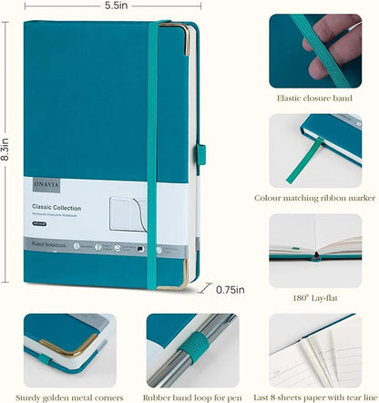 A5 Lined Journal Notebook - 100 GSM Thick Paper, 4 Pack Hardcover Journaling Notebooks for Writing, Work, Travel, School, College Ruled Journals for Women Men, PU Leather Note Books, 5.5”x8.3”