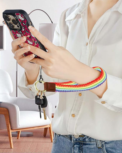 Key Chain, Stretchy Keychain Wristlet, Cute Wrist Lanyard Strap for Car Keys with D Ring for Women Men (Fish - Rainbow)