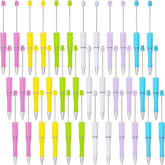jiebor 30Pcs Beadable Pens Plastic Bead Pen Black Ink Ballpoint Pens Diy Pens Cute Cool Pens for Teacher Bridal Women Men Graduation Gift Office Supplies