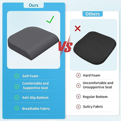 Large Seat Cushion，Soft Foam Cushion for Long Sitting Hours on Office Chair, Home & Car, Non-Slip Chair Pad for Relieving Back & Sciatica & Hip & Coccyx Pain (Grey)
