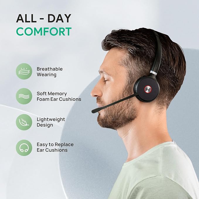 Yealink WH62 Mono DECT Wireless Headset 525 ft Range for Microsoft Teams, Work Headset with 2x Noise Canceling Mic for IP Phone and Computer, Single Ear Headset with Call Control, Ringer,13H Talk Time