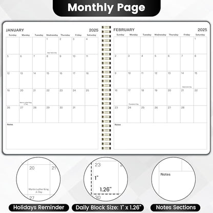 2025 Planner - 8" x 10" Hard Cover Planner 2025, Weekly Note Pages, JAN 2025 - DEC 2025, Calendar 2025 Planner, Large Writing Space, Elastic Band, Inner Pocket, Excellent for School & Office Schedule