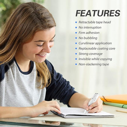 Refillable Retractable Quick Dry White Correction Tape,Mini Small Aesthetic Cute Correction Tape, with Easy to Use Kawaii Pen Shaped Applicator,for School Office Supplies