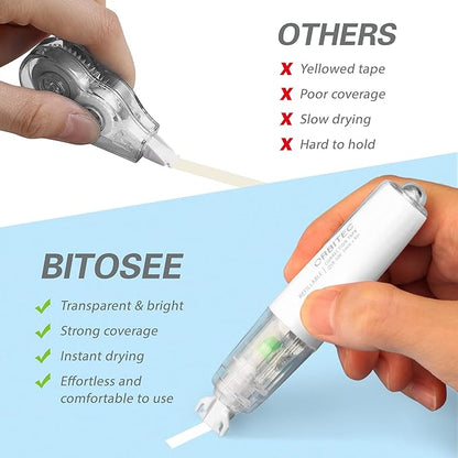 Refillable Retractable Quick Dry White Correction Tape,Mini Small Aesthetic Cute Correction Tape, with Easy to Use Kawaii Pen Shaped Applicator,for School Office Supplies