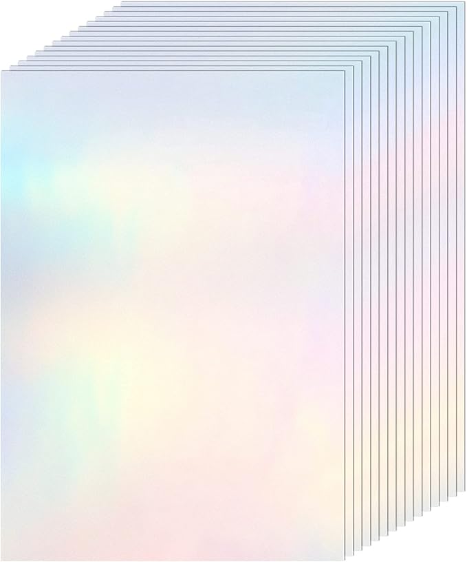 36 Sheets Holographic Sticker Paper Clear A4 Vinyl Sticker Paper Self Adhesive Waterproof Transparent Film Gem Rainbow Star Patterns, 11.7 x 8.3 Inch (Colorful)