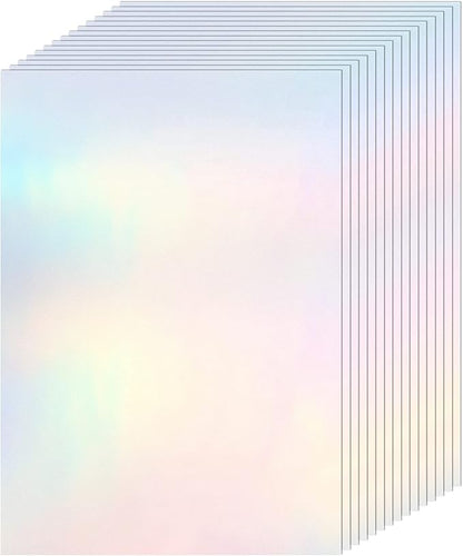 36 Sheets Holographic Sticker Paper Clear A4 Vinyl Sticker Paper Self Adhesive Waterproof Transparent Film Gem Rainbow Star Patterns, 11.7 x 8.3 Inch (Colorful)